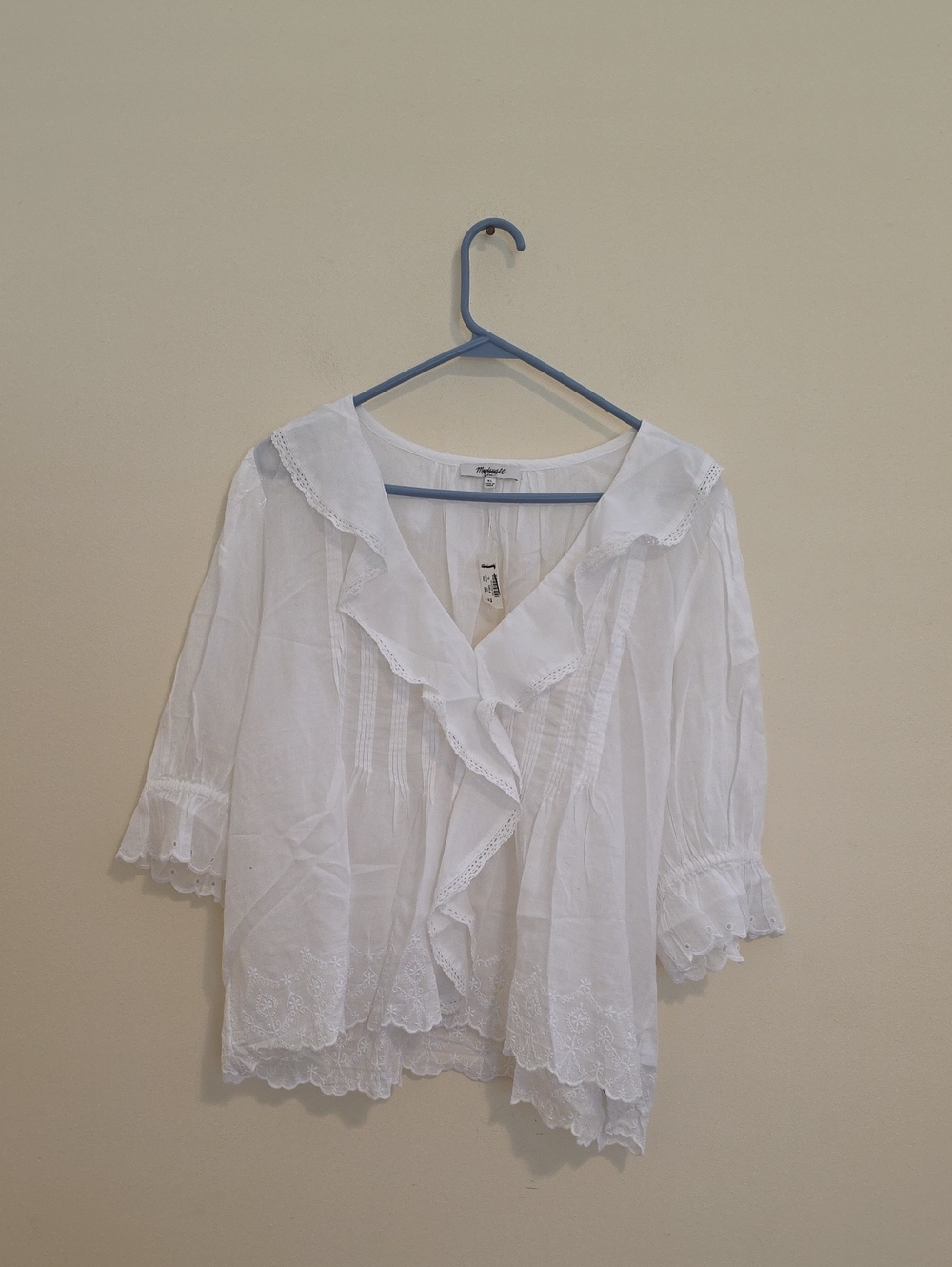Madewell White Ruffled Eyelet Blouse